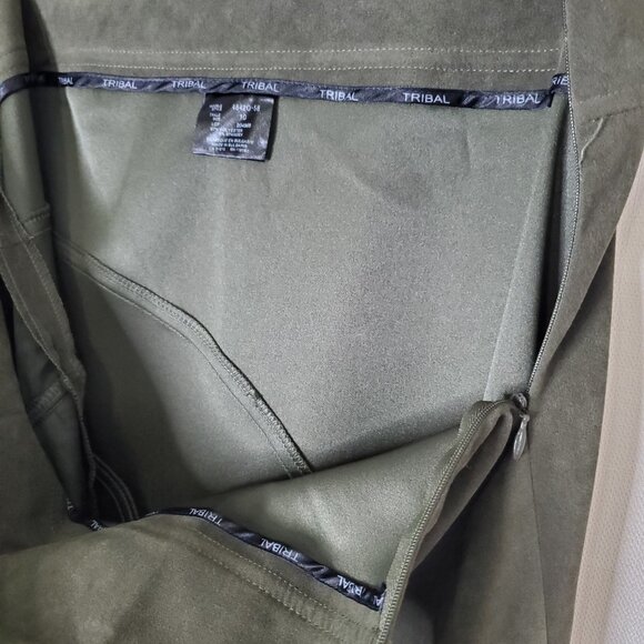 NWOT Tribal Stretch-Extensible Green Skirt Faux Suede Midi Skirt Size 10 - Picture 10 of 11